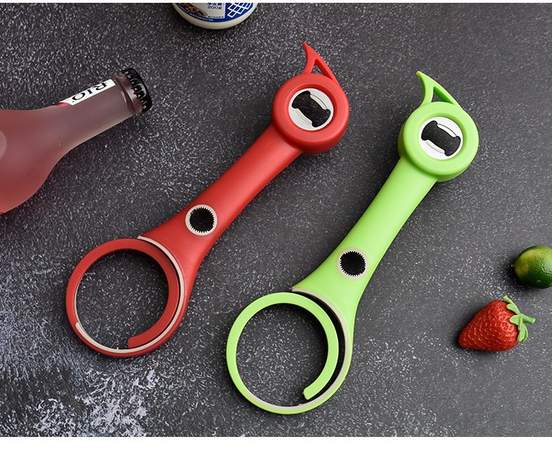 Plastic 4-in-1 Bottle Opener - Creative Multifunctional Lid Twist, Beer, and Can Opener for Home Use