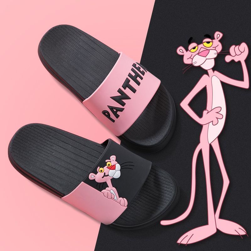 Summer New Women Pink Panther Slippers, Cute Cartoon Leopard Print Slides, Non-slip Soft Sole Casual Sandals, Fashion Indoor Home Shower Outdoor Beach Walking Slippers for Ladies