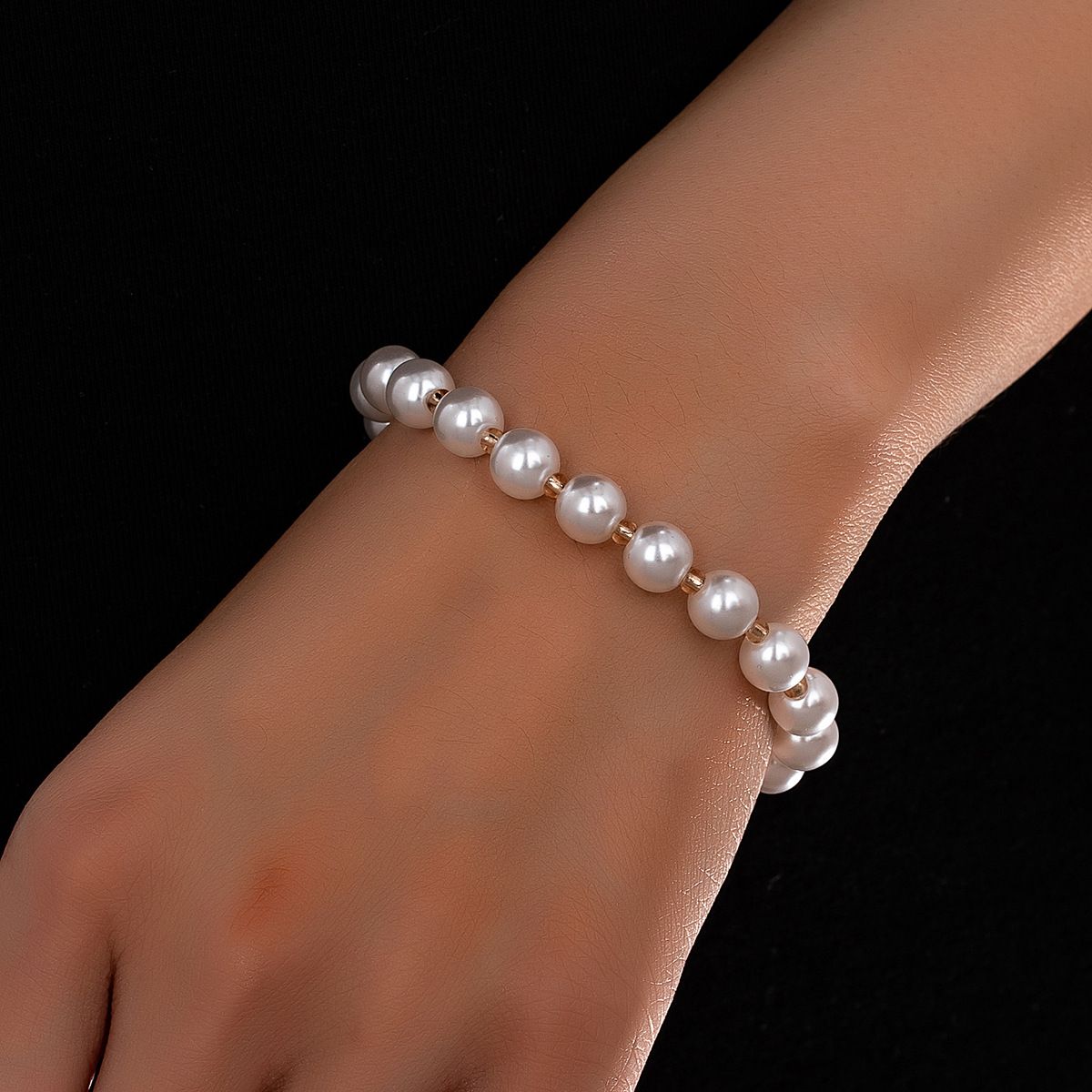Elegant Faux Pearl & Gold Bead Bracelet with Engraved Round Charm, Adjustable Rose Gold Tone Chain, Delicate Minimalist Jewelry for Women, Ideal for Daily & Occasion Wear
