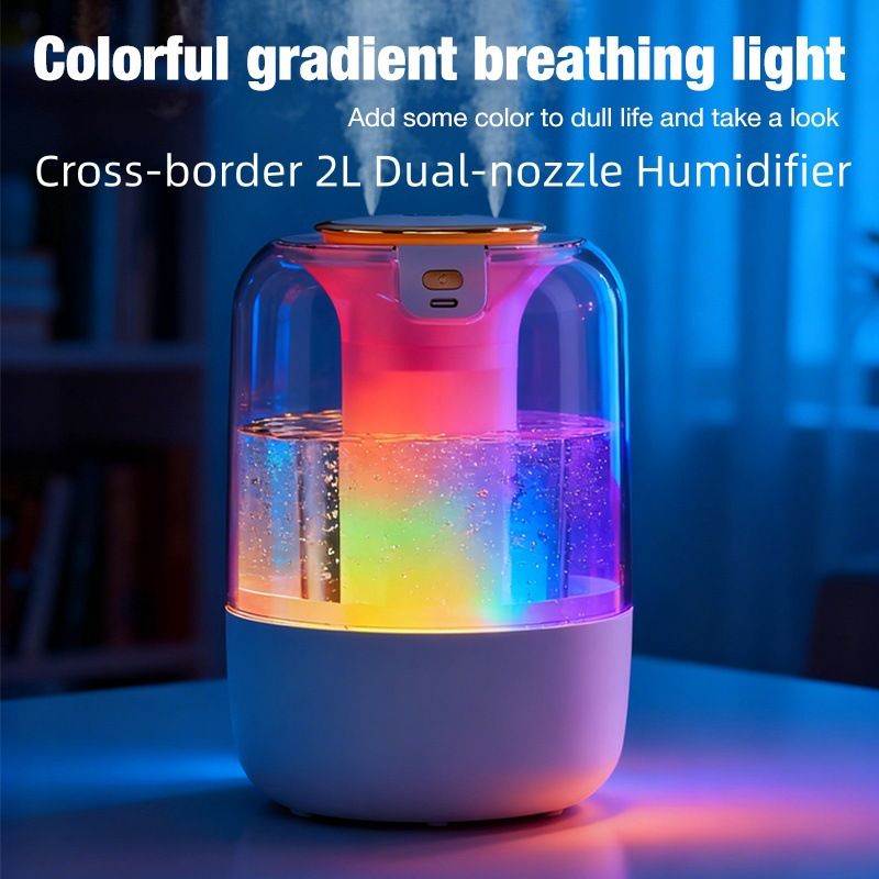 New Dual Spray Large Mist Humidifier USB Charging Home Bedroom Dorm Ambient Light Intelligent Constant Humidity Humidifier