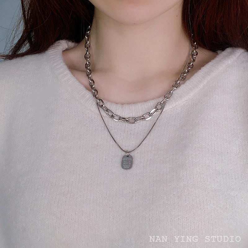 Ins Titanium Steel Double Necklace Sweater Chain Necklace Fine Double Layer Necklace For Woman