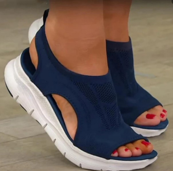 5499 Women Sandals Solid Color Mesh Wedge Shoes Hollow Out Casual Ladies Open Toe Slip-on Platform Female