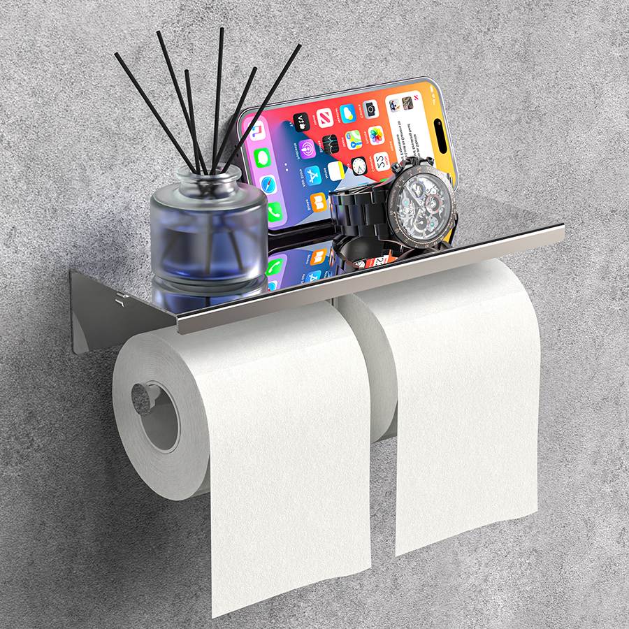Double Toilet Paper Holder with Shelf Wall Mount, Toilet Paper Holder，304 Stainless Steel Bathroom Double Roll Tissue Holder with Shelf, Wall Mounted Washroom Dual TP Dispenser Storage,Dual Self Adhesive Roll Tissue Holder for Mobile Phone Storage, Aluminum Rustproof Commercial Toilet Paper Dispenser
﻿