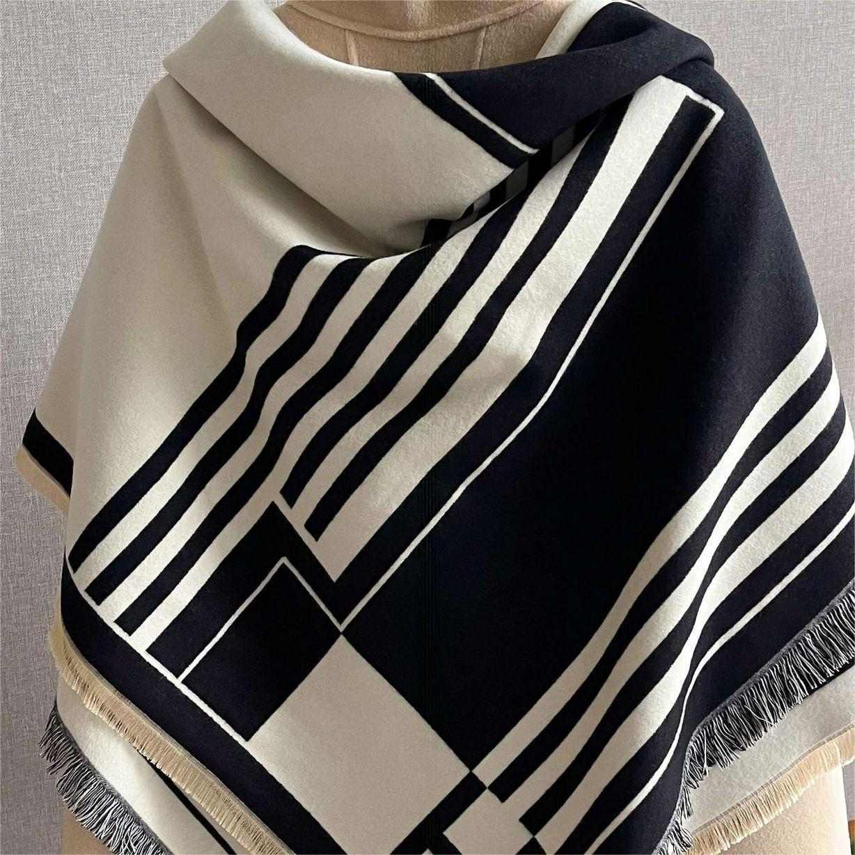 0018 Women's New Striped Double-Sided Scarf Imitation Cashmere Thickened Scarf
