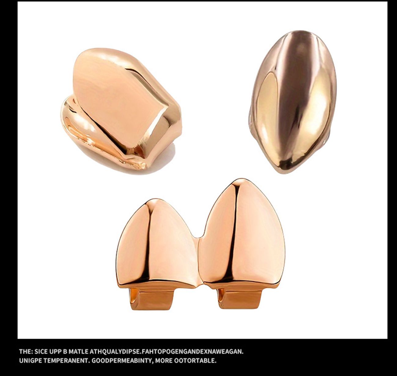 Simple glossy gold, silver and rose gold 3-piece grillz teeth grillz hip-hop grillz gold grillz silver griilz rose gold grillz gold teeth silver teeth rose gold teeth