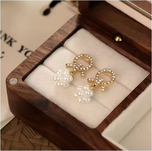 S925 Silver Needle Geometric Pearl Diamond Korean Zircon Bowknot Earrings for Ladies
