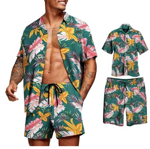 Jack & Jones Luxury Men's Summer Casual Floral Printed Design Beach Wear Short Sleeve Top and Down