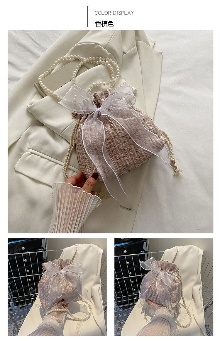 2025 Summer Trendy New Women's Bag, Pearl Pleated Crossbody Bag for Women, Fashion Versatile Single-Shoulder Bag, Korean Niche Texture Ladies' Bag