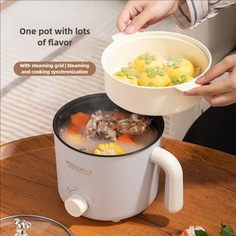 DISI multifunctional electric cooking pot with steamer, two levels of firepower,portable cookware,stew,boil,saute,fry,steam,1.5L