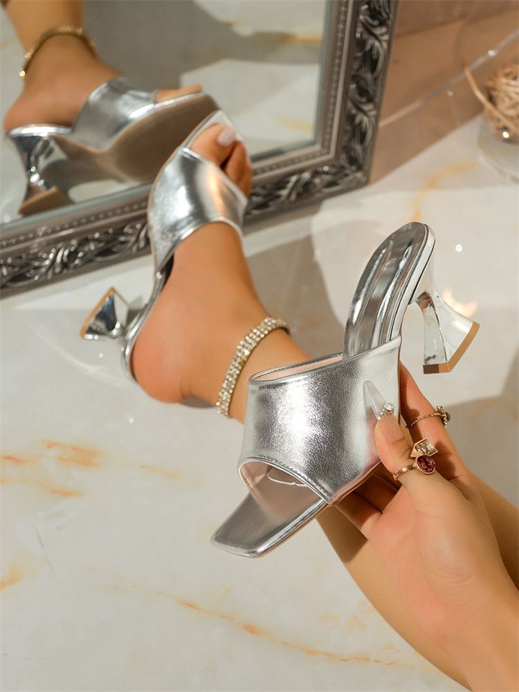 2025 Summer New Style Square Toe Irregular Heel Sandals Women's Plus Size Elegant Cross-Border High Heels