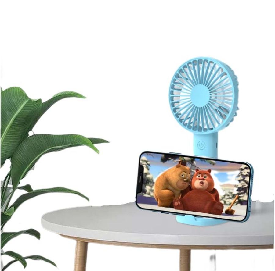 Hand Held USB Rechargeable Fan Desktop Phone Holder - White/ Green/Blue