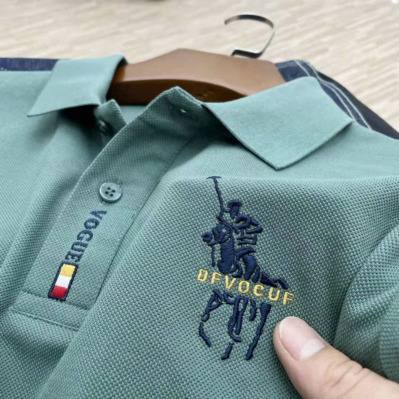 2208 Men's Fashion Casual Temperament Solid Color Embroidered Polo Shirt