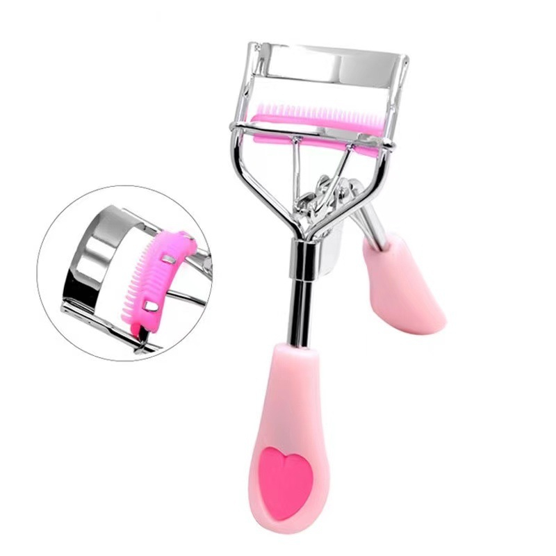 Stainless Steel Heart Pattern Eyelash Curler with Built-in Comb Pinch Pain-Free Suitable for Any Eye Shapes and Sizes