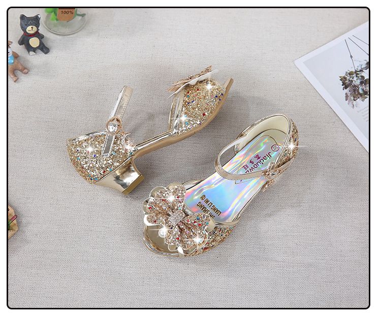 Dress Shoes Dreamy Girl's High Heels Children's Princess Sandals Bow Tie Children's Shoes Crystal Heeled Shoes