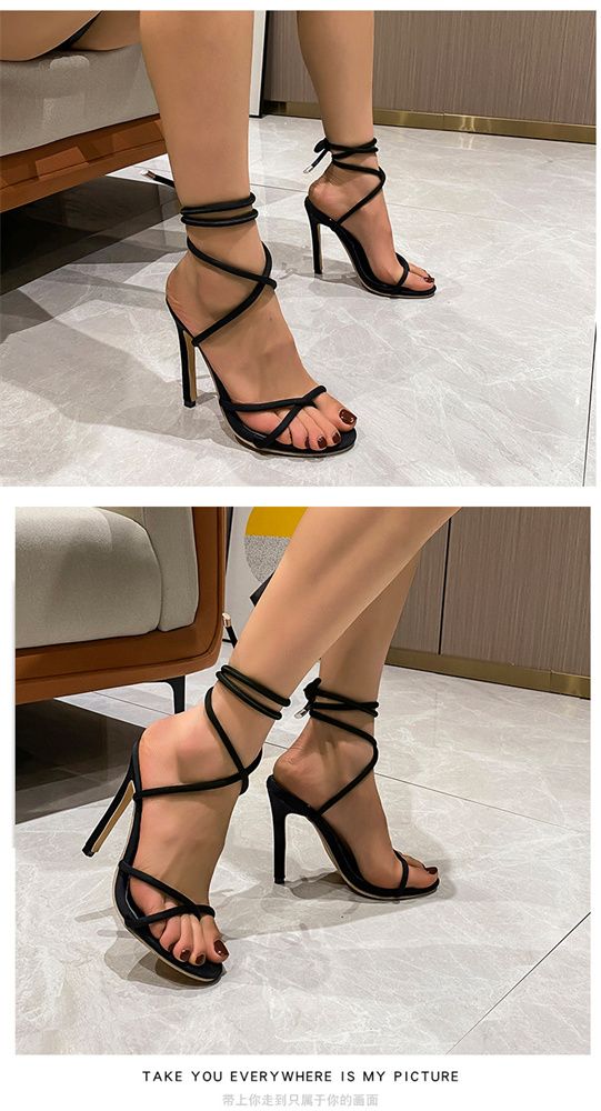 Summer new open toe women stiletto sandals 43 size lace-up women's shoes YB26