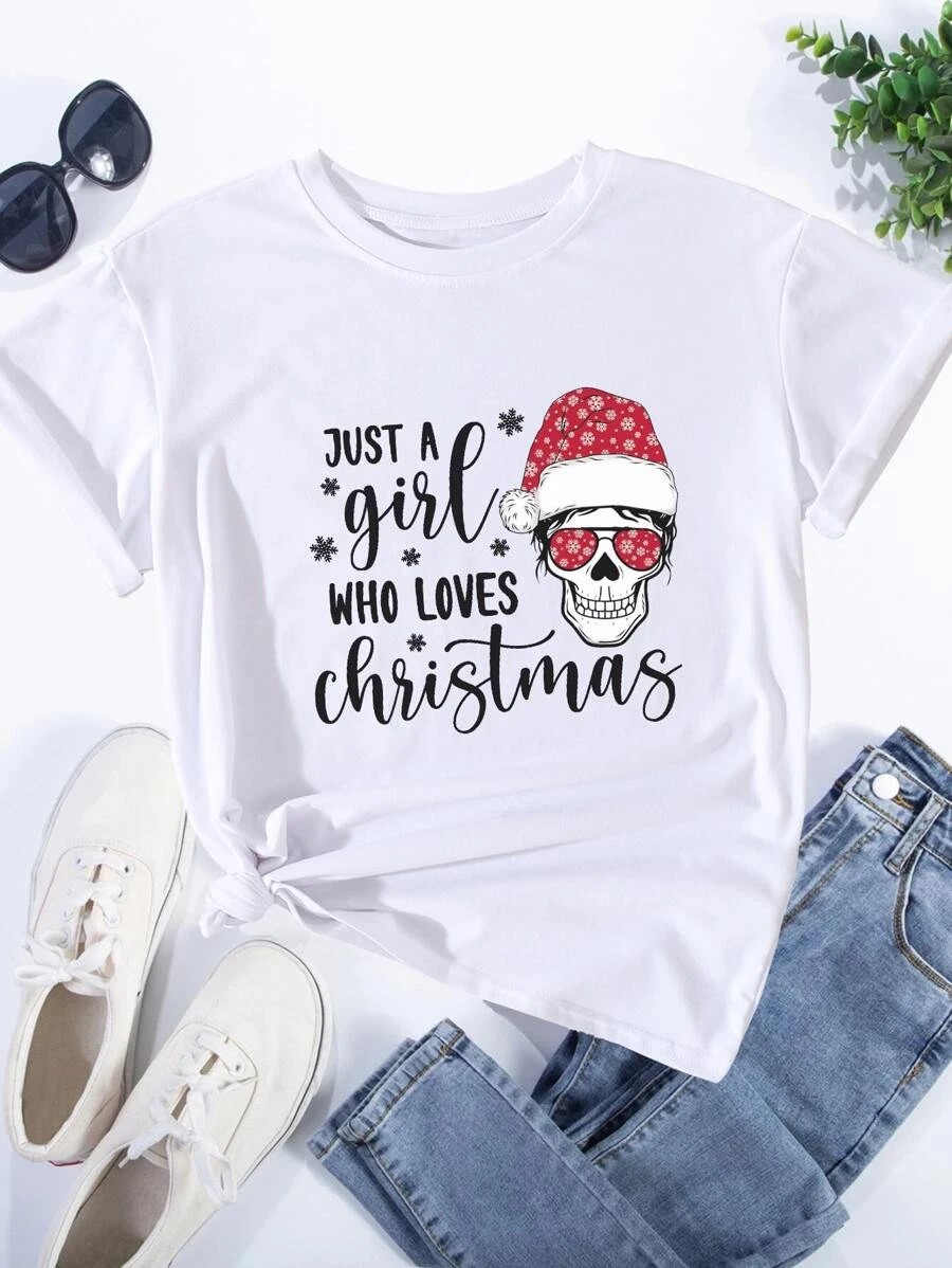 DX0100# Men Christmas Slogan & Skull Print  Tee T-Shirt