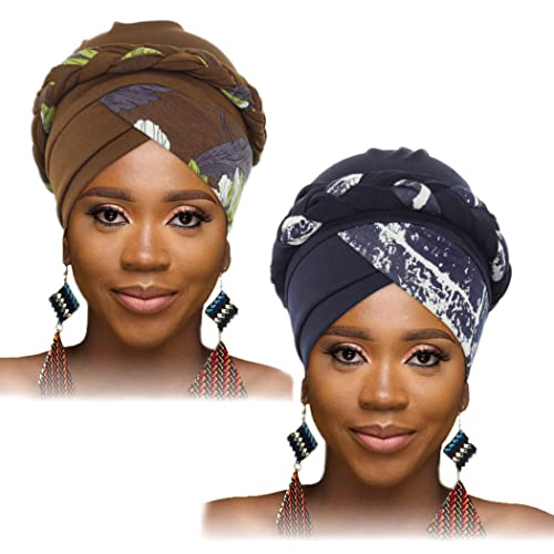 bandana print pattern turban pre-tied floral print headgear hat tiara for ladies and girls (2 pieces)