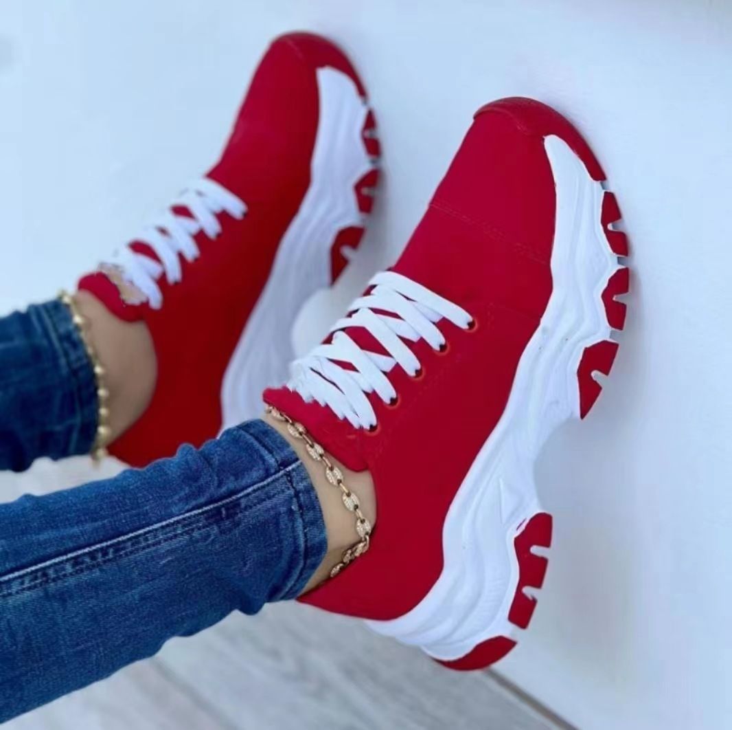 8113 Women's Summer New Round Toe Platform Sneakers Low-Top Lace-Up Casual Shoes