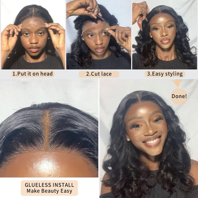 Wigs European and American women's lace front wigs black middle-parted short curly hair big waves synthetic headpiece