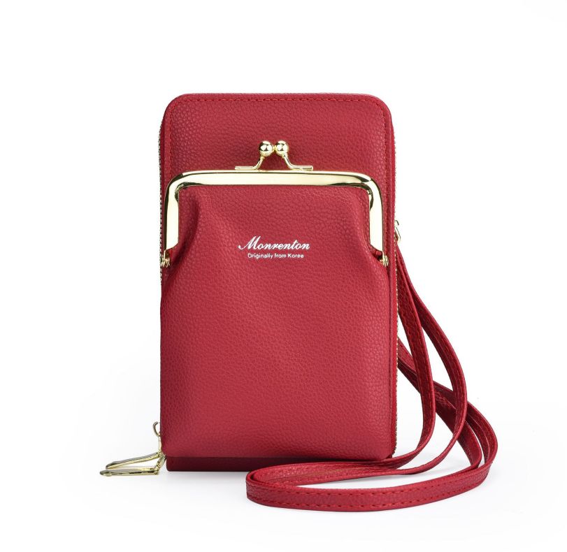 New cell phone bag female simple Korean version purse double zipper bag lychee pattern single shoulder shoulder bag female