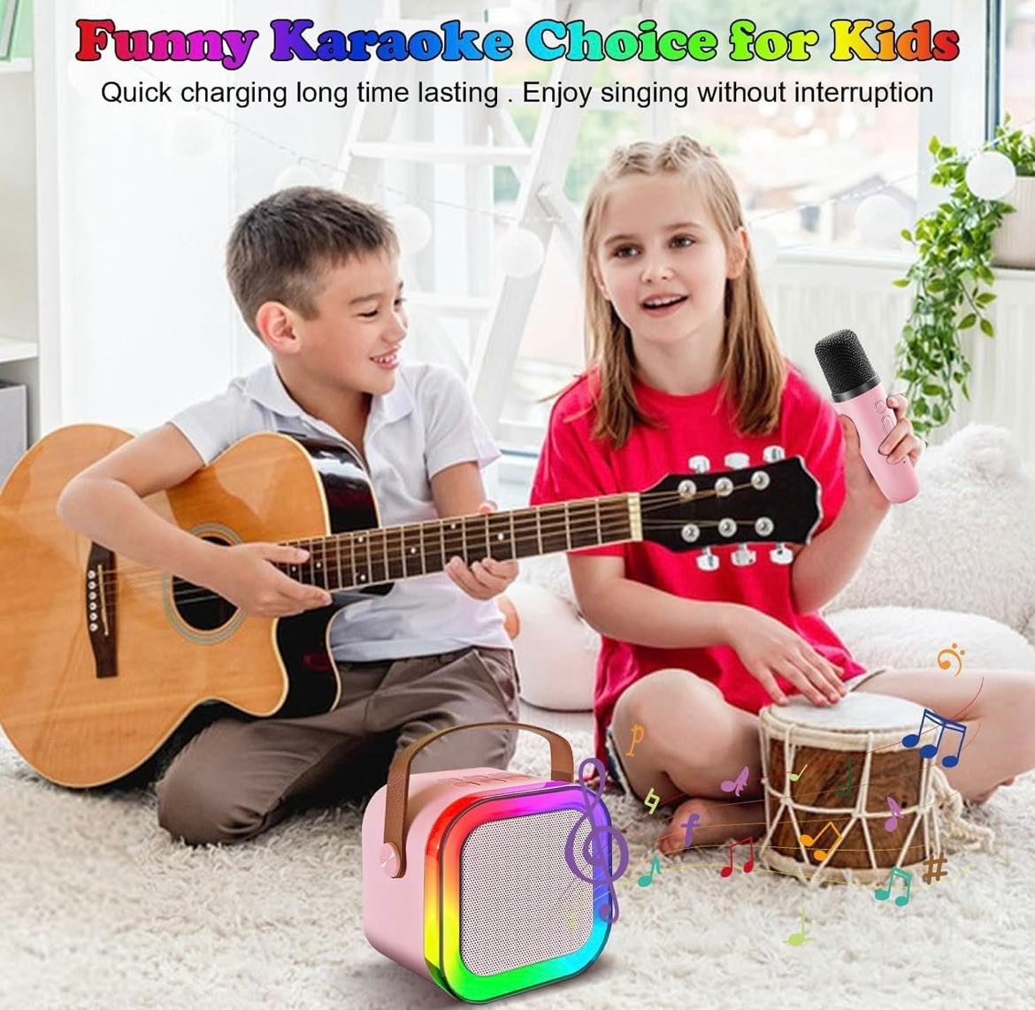 Mini Karaoke Machine, Portable Bluetooth Speaker with 2 Wireless Microphones, Outdoor Live Home K-song Bluetooth Audio with Microphone, Christmas and Birthday Gifts Suitable for Girls and boys