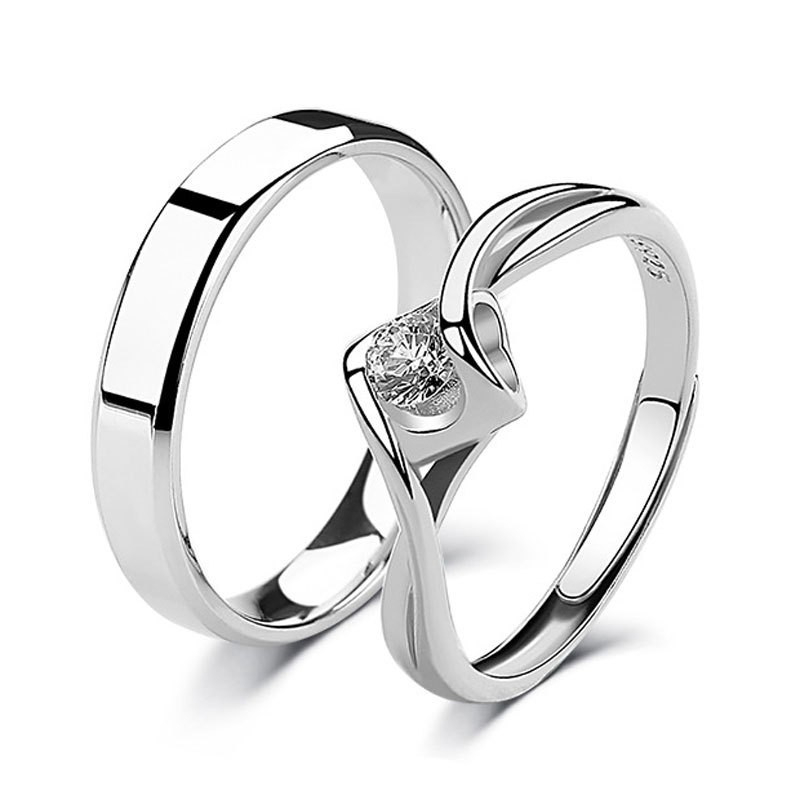 TL-114 925 Sterling Silver Couple Rings, Opening Adjustable Eternity Promise Engagement Wedding Statement Rings Simple Jewelry Gifts for Women Girls Men BFF