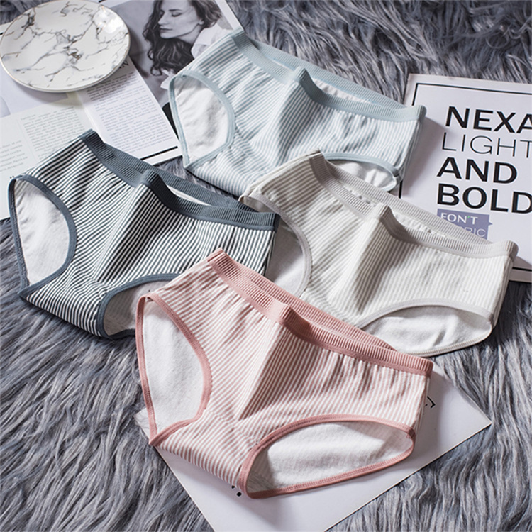 Female Plus Size Panties Women's Cotton Lingerie 2021 New Striped Girl Underwear Cute Japanese Style Mid-waist Briefs