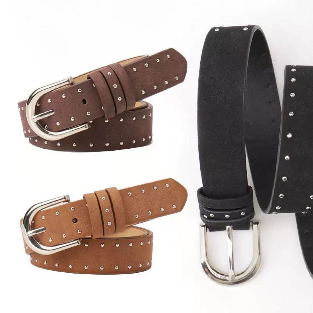 Fashion Women Suede Waist Belt, Bead Embossed Western Style Ladies Belt, Simple Pin Buckle Decorative Belt, Trendy Casual Waist Strap for Daily Outfit Dress Jeans Matching