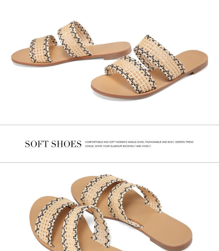 PL0055 Women's Braided Slide Sandals Open Toe Two Strap Slip On Flat Sandals Casual Summer Shoes