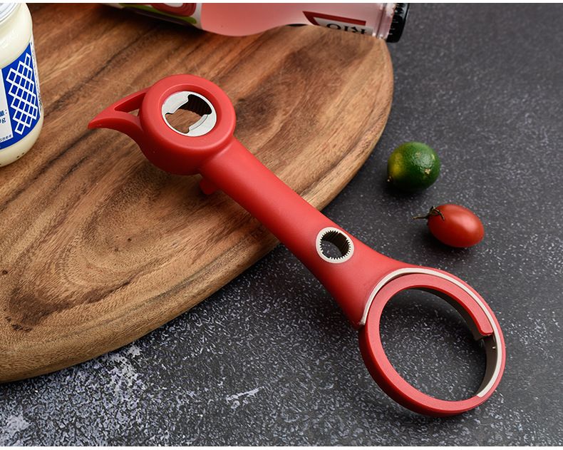Plastic 4-in-1 Bottle Opener - Creative Multifunctional Lid Twist, Beer, and Can Opener for Home Use