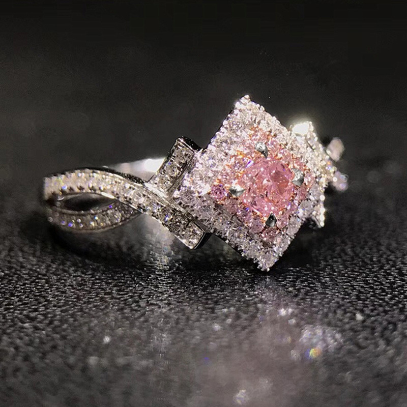 F761 Women's New Versatile Cross-Wound Pink Rhinestone Zircon Ring