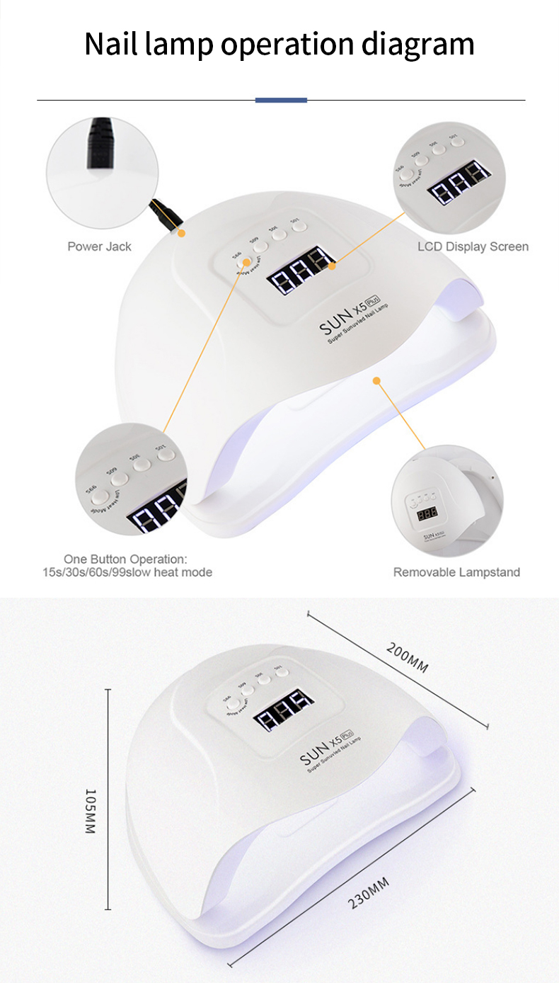 sunX5 plus  LED Lamp Nail Dryer 80W LEDs UV Ice Lamp For Drying Gel Polish Timer Auto Sensor Manicure Tools