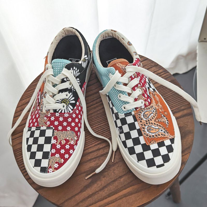 Cashew flower checkerboard low top men's retro sneakers VT18