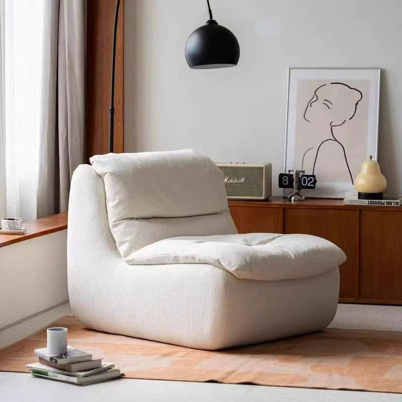 Fireside Chair, Mid Century Armless Floor Sofa, Soft Premium Microfiber Floor Lounge Chair, Foam Sofa Accent Reading Chair for Living Room Bedroom and Office, (Single, Ivory)