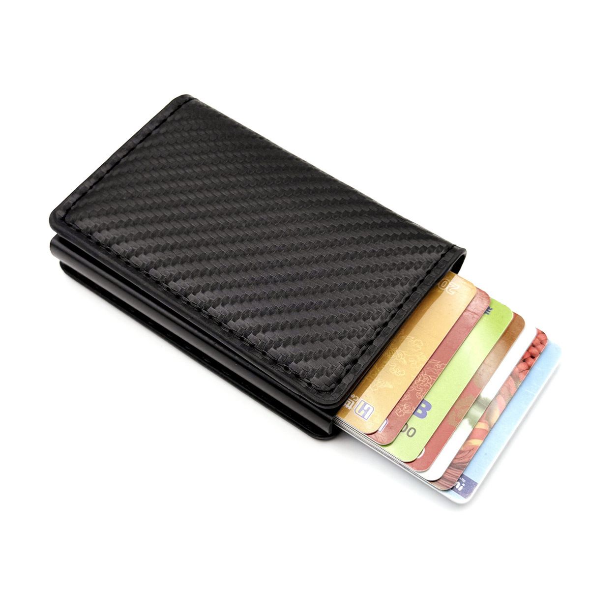 Mens RFID Blocking Carbon Fiber Metal Wallet, Pop-Up Multi-Card Holder