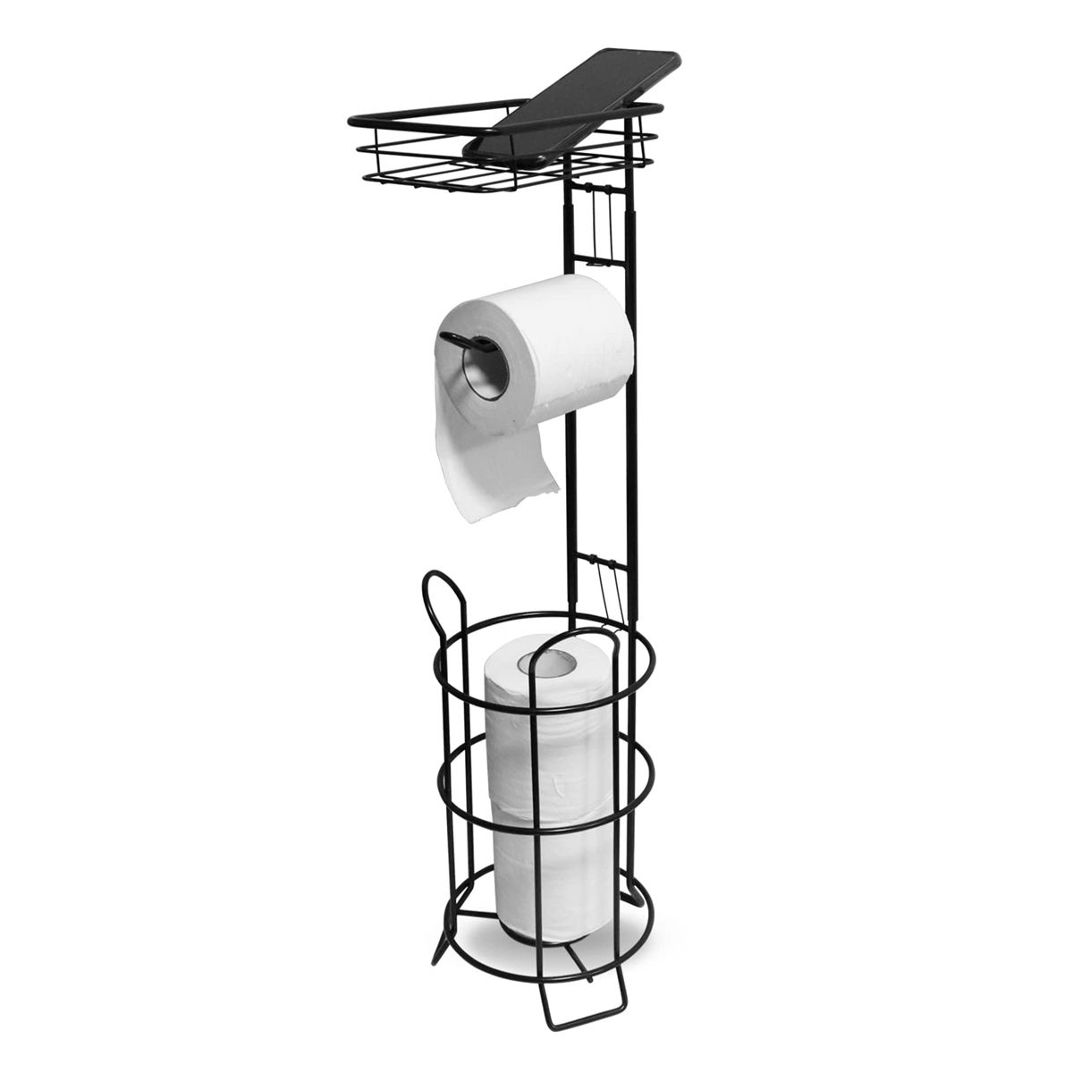 Toilet Paper Holder Stand Bathroom Toilet Paper Storage with Raised Base, Tissue Paper Roll Dispenser with Top Shelf