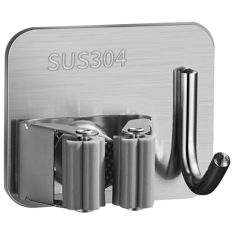 Stainless Steel Mop Holder Non Perforated Mop Hook Self-Adhesive Mop Clip Multifunctional Wall Mounted Broom Holder