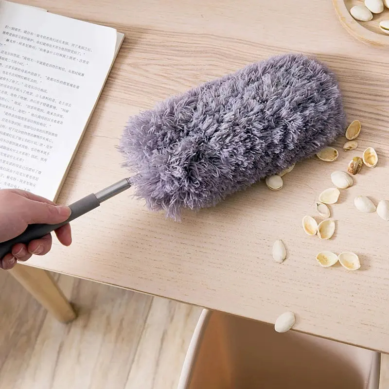 A03-211 Retractable Duster Stainless Steel Long Handle Dusting Brush Car Household Cleaning Tools Microfiber Dust Chicken Feather