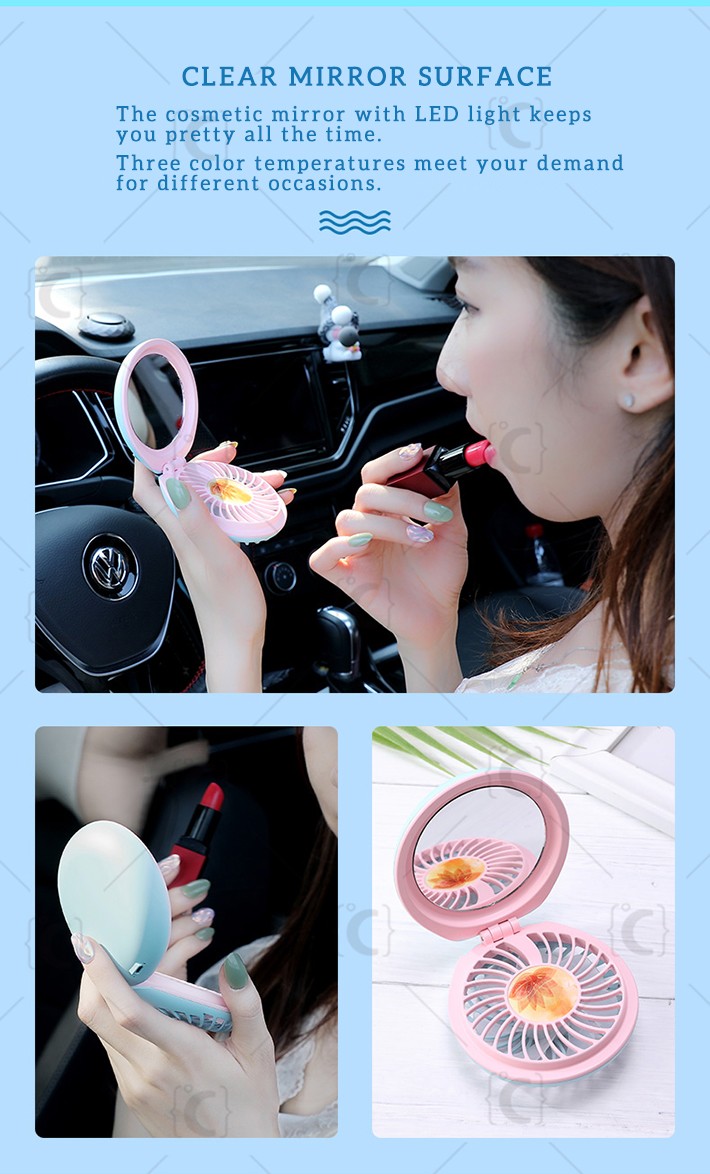  
Tospino,LED, color, makeup, mirror, portable, hand-held, mini, mirror fan, 3 gear speed rechargeable with color LED light