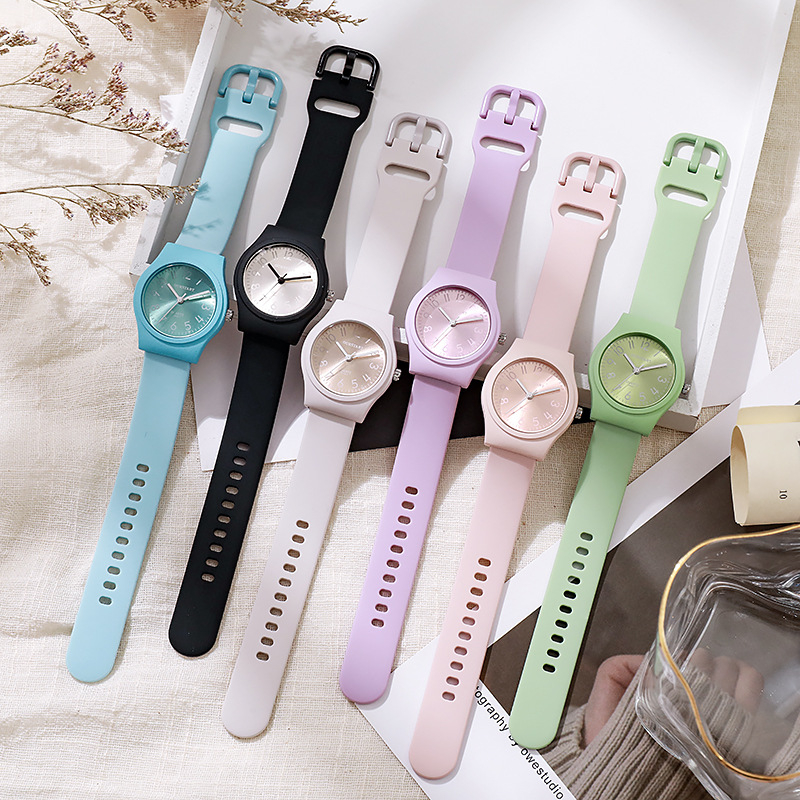 GJ081 Candy Silicone Watch Band Plastic Case Women Quartz Wrist Watch Sport Gift Watch Set digital Watches for kids