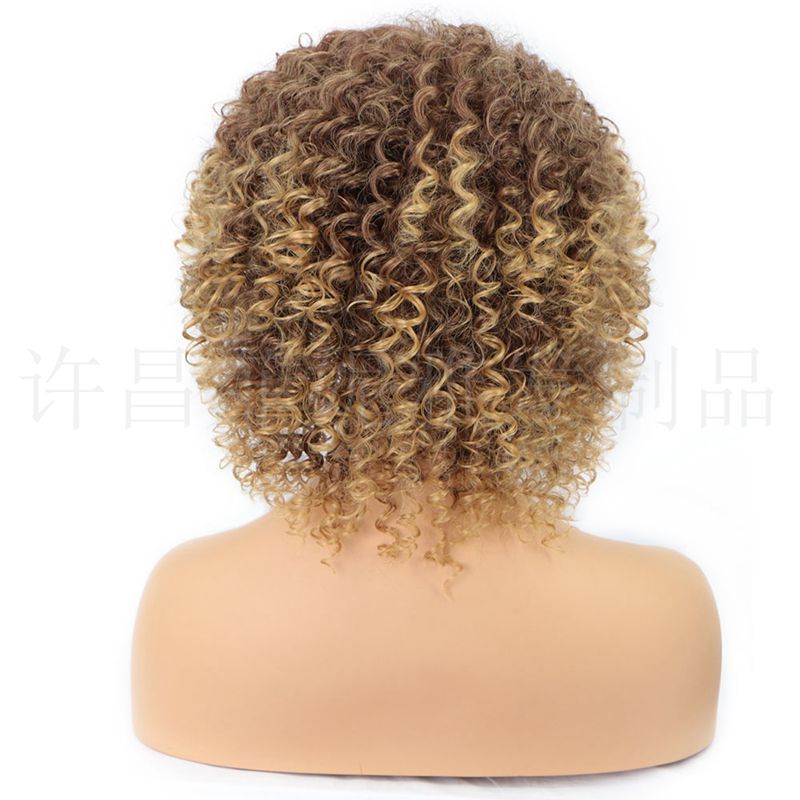 Women's small curly black wig fluffy afro wig chemical fiber full head cover WS707A