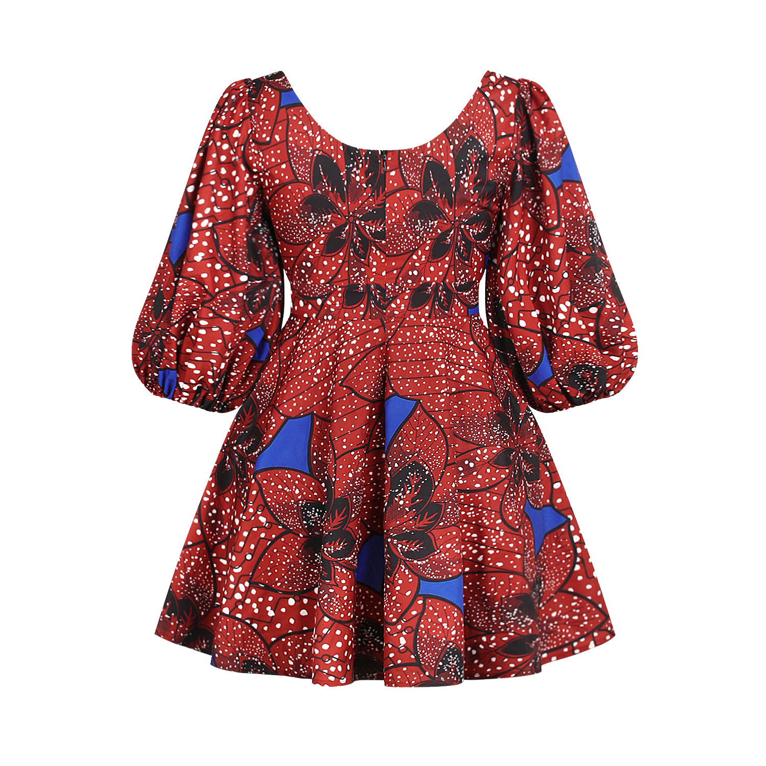 FQSQ Womens Boho African Style Floral Print Pleated Mini Swing Short Dress Top for Casual Club Party
