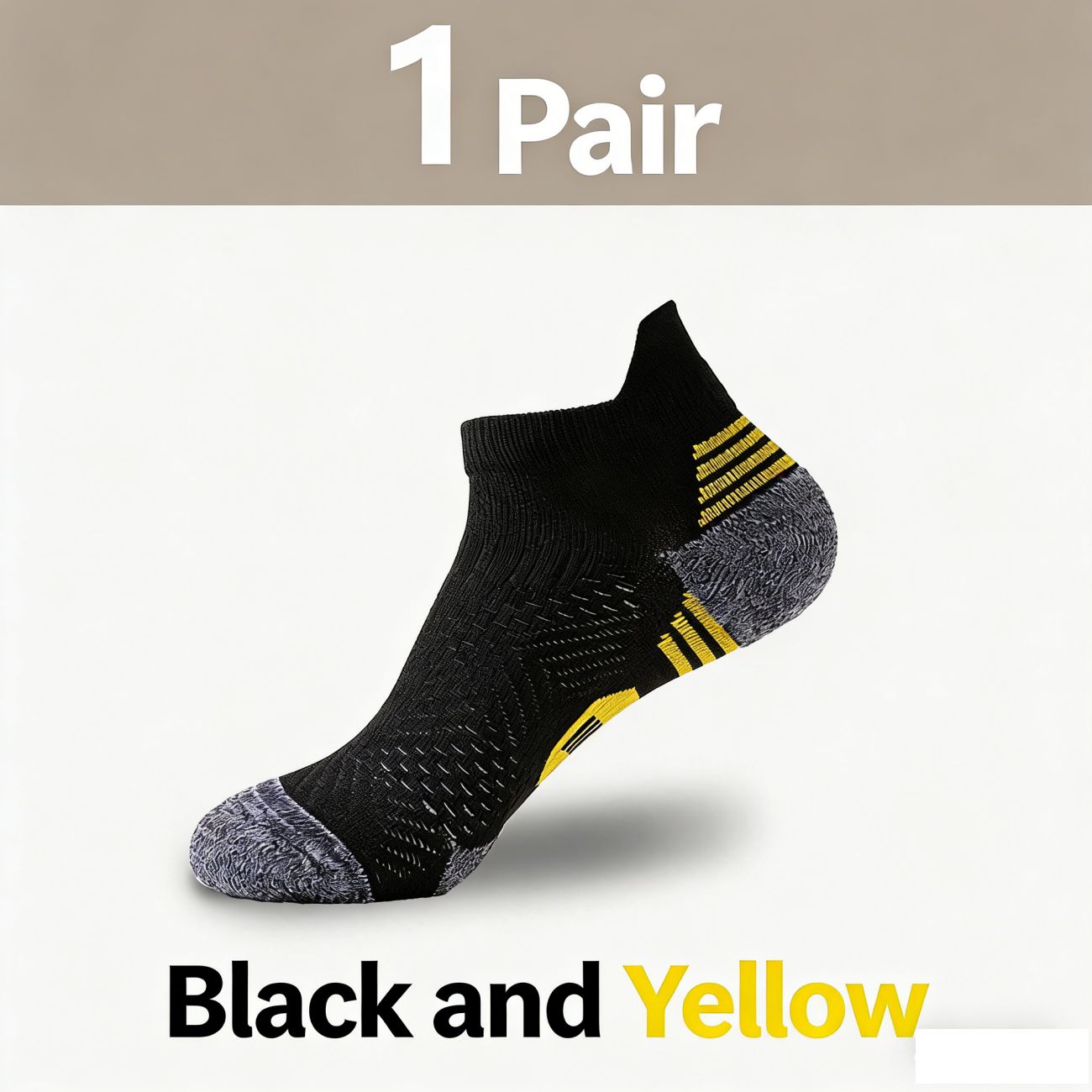 Men's Professional Sports Socks, Quick Dry Fitness Running Socks, Thickened Heel & Toe, Wear Resistant Non-Slip Low Cut Socks for All Seasons
Black-Yellow