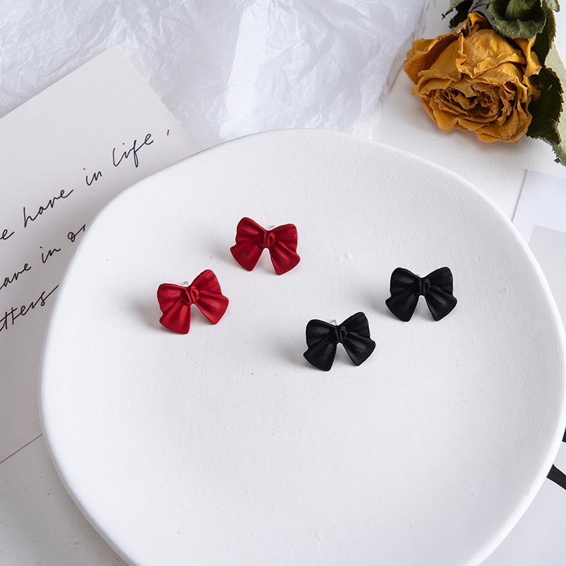 Women Sweet Red Bow Earrings Jewelry Gift