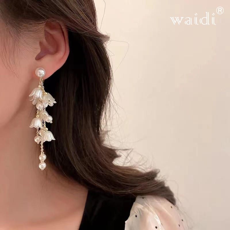 Waidi New Fashion Trend S925 Silver Needle Elegant Delicate Pearl Orchid Flower Tassel Earrings Women's Jewelry Party Gift
