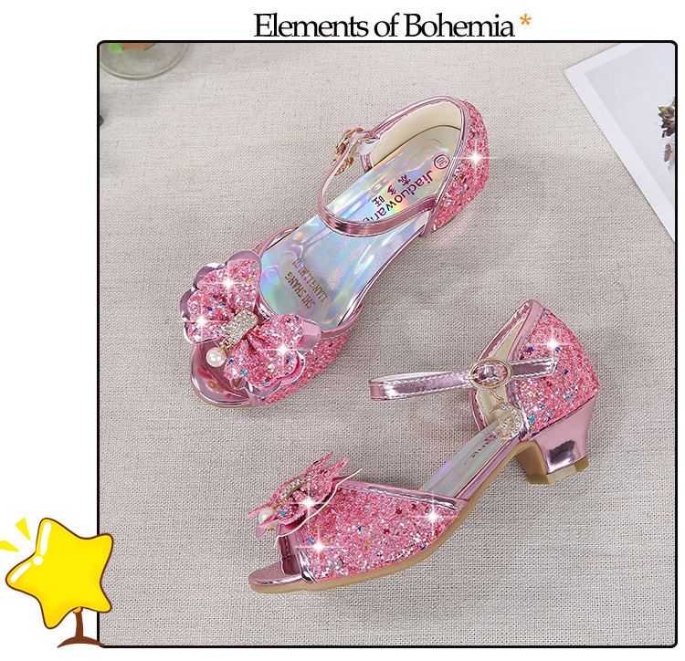 Dress Shoes Dreamy Girl's High Heels Children's Princess Sandals Bow Tie Children's Shoes Crystal Heeled Shoes