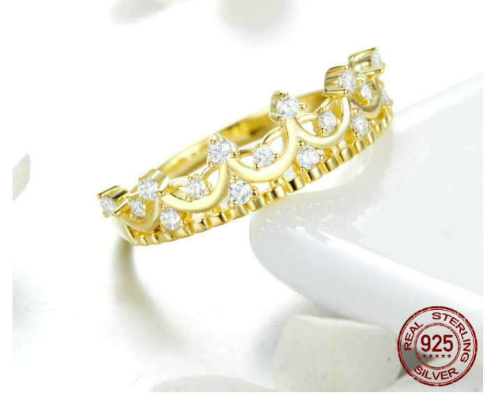 925 Sterling Silver Princess Crown Gold Color Crown Rings for Women Wedding Ring Jewelry Anel SCR493
