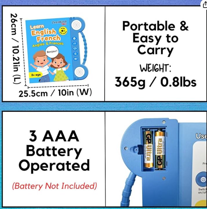 French English Spanish Arabic Talking Learning Book for Kids 2 3 4 5 6 Years Old, Learn French Interactive Audio Sound Books for Toddlers, Francais Educational Electronic Toys, Bilingual Musical Toy New French English finger-pointing reading children's smart learning toy voice calligraphy e-book