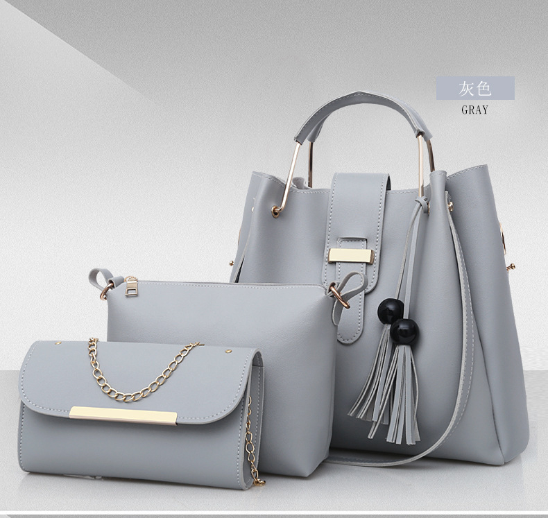 005 Women's Fashion Simple Beaded Handbag Set Three-Piece Adjustable Shoulder Strap Cross-Body Bag