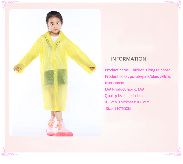 EVA Reusable Raincoat Rain Ponchos with Hood and Elastic Cuff Sleeves for Kids, Size 113 cm x 55 cm